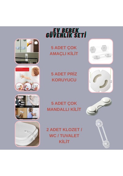 Can Yıldız Plastik Bebek Ev Güvenlik Emniyet Seti Mandallı Priz Klozet Kilidi Çok Amaçlı Kilit Şeffaf