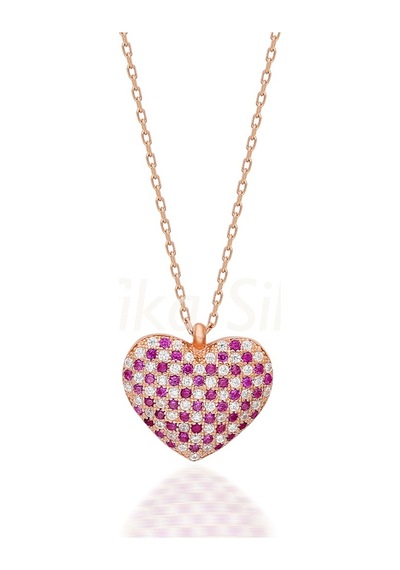 Kuyumcudukkani Pembe Taşlı"kalp" Figürlü Kolye-20663-r-mıx Rose Gold