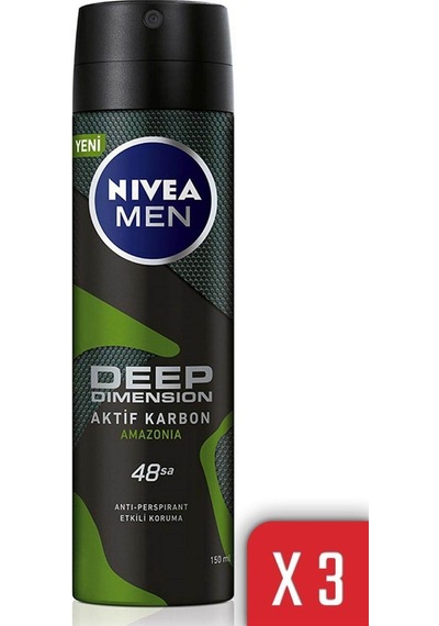 Men Deep Dimension Amazonia Sprey Deodorant 150 Ml Erkek X 3 Adet