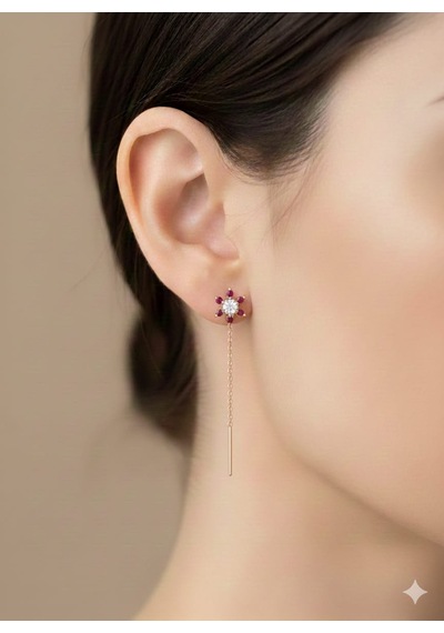 925 Ayar Papatya Silver Taşlı Sallantılı Çiçek Küpe.rose.gold.rodaj Gümüş