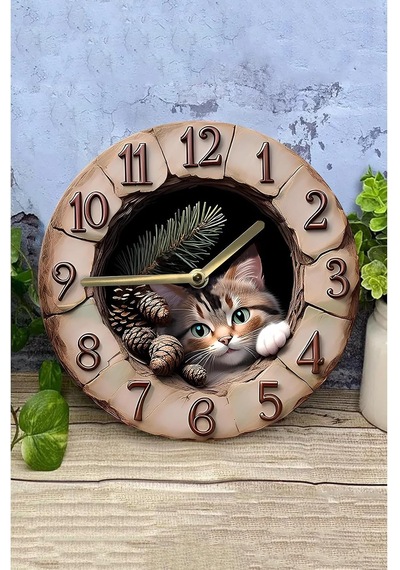 Kututr Patili Dostlarınız İçin Patili Saat Kedi Temalı Doğal Duvar Saati Sdw007