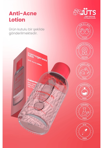 Cosmogenesis Labs Akne Önleyici Kurutucu Losyon 30ml – Yatıştırıcı Siyah Nokta Azaltıcı Vegan (%5 KALAMİN - YEŞİL ÇAY)