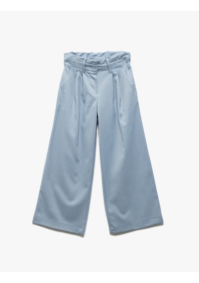 Koton Beli Lastikli Pile Detaylı Çizgili Bol Paça Pantolon Mavi Çizgili 5skg40069aw Mavi Çizgili Mavi