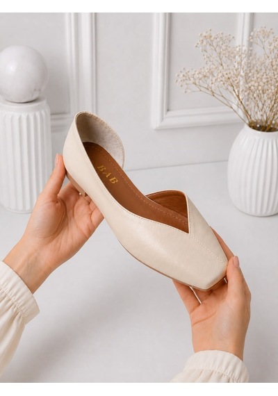 Dabab Shoes Dante Kadın Bej Kırışık Rugan Kare Burun Düz Taban Günlük Casual Babet Ayakkabı