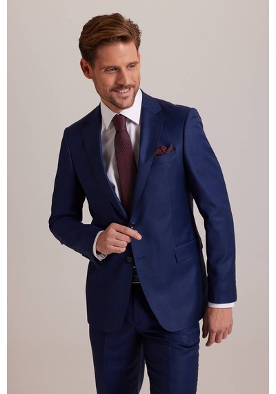 Erkek Lacivert Regular Fit Çift Yırtmaç Kareli Takım Elbise