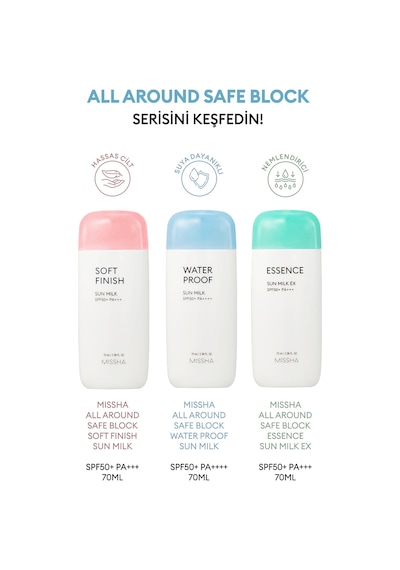 Missha Aloe Vera İçeren Güneş Koruyucu Süt All Around Safe Block Essence Sun Milk EX Spf50+/PA+++ 70 ML