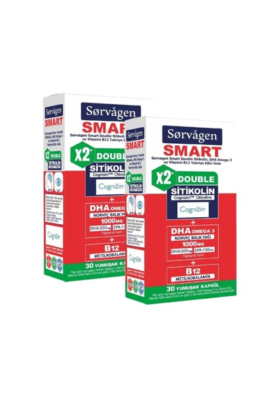 Smart Double Sitikolin 250 Mg , Dha Omega 3 Ve B12 30 Kapsül 2 Adet