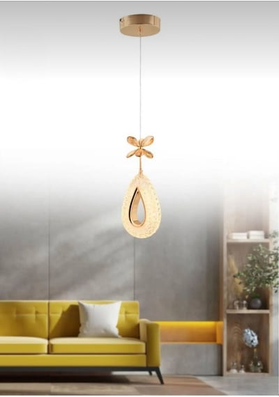 LumiaLighting Damla Model Gold 3 Renk Modu Ledli Kristal Taşlı Modern Salon Mutfak Oturma Çocuk Odası Led Avize Altın