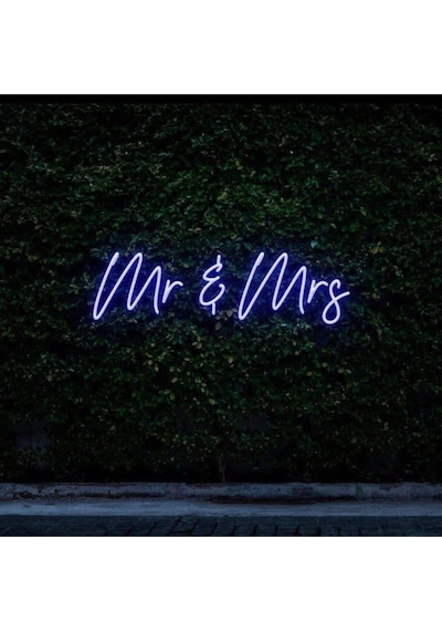 Mr & Mrs Yazılı Neon Tabela Mavi