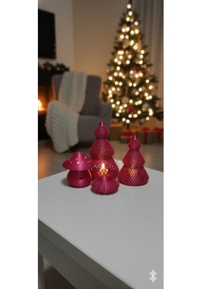 Dekoratif Metal Led Mumluk 4 Lü Set 2 Uzun 2 Kısa Mum & Led Mum Uyumlu Şık Tasarım Fuşya
