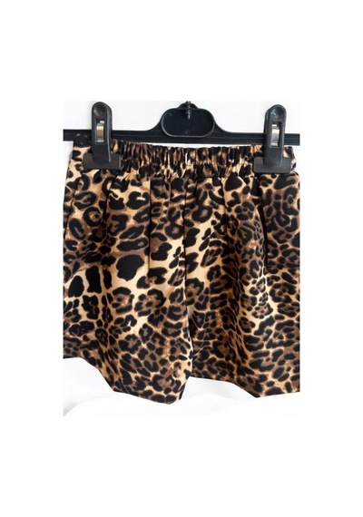 Kız Çocuk Bel Lastikli Leopar Desenli Şort Etek-14740 Kahverengi