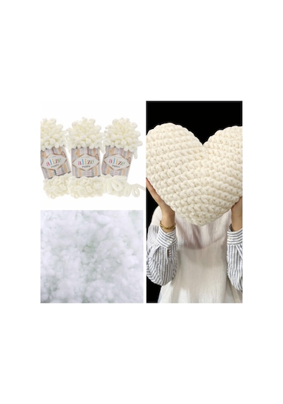 Kalp Yastık Puffy Malzemesi 3 Adet Puffy Ve 400 Gr. Boncuk Elyaf Seti