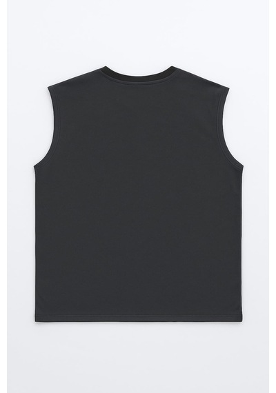 Markapia Man Erkek %100 Pamuk Bisiklet Yaka Pusula Baskılı Kolsuz T-shirt Füme S