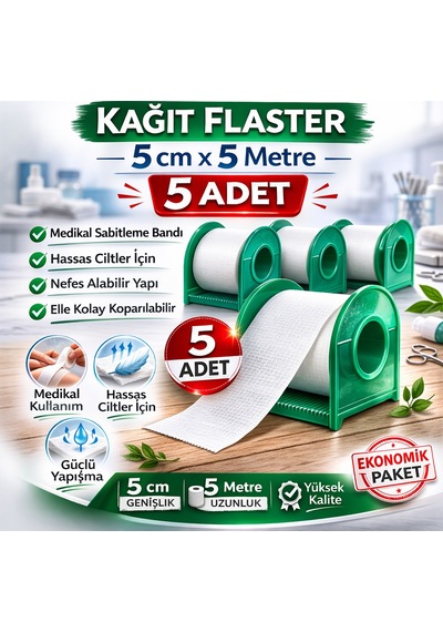 Kağıt Flaster 5 Cm X 5 M 5 Adet Medikal Sabitleme Bandı Hassas Ciltler İçin