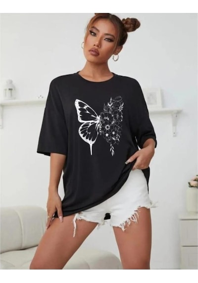 Kozia Outdoors Malkocbey Kelebek Baskılı Lsiyah T-şhirt Siyah SIYAH