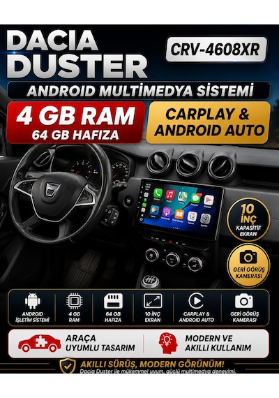 Dacia Duster Android Multimedya Sistemi 2018-2024 Crv-4608xr