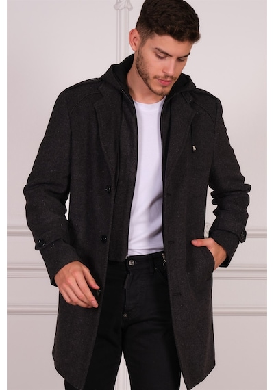 Plt8401 Dewberry Erkek Palto-Desenli Siyah-Desenli Siyah