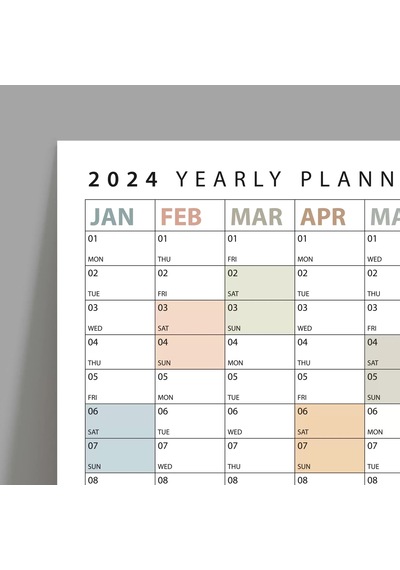 2027 Yıllık Planlayıcı Duvar Takvimi, Boho Renk Planlayıcı Takvim, 2027 Okul Takvimi