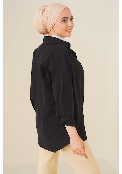 Bigdart 103901 Oversize Basic Tesettür Gömlek - Siyah 001