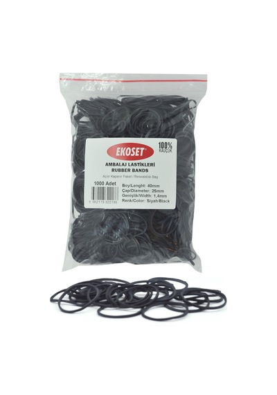 Ekoset Kauçuk Paket Ambalaj Toka Para Lastiği 40Mm Siyah 1Kg
