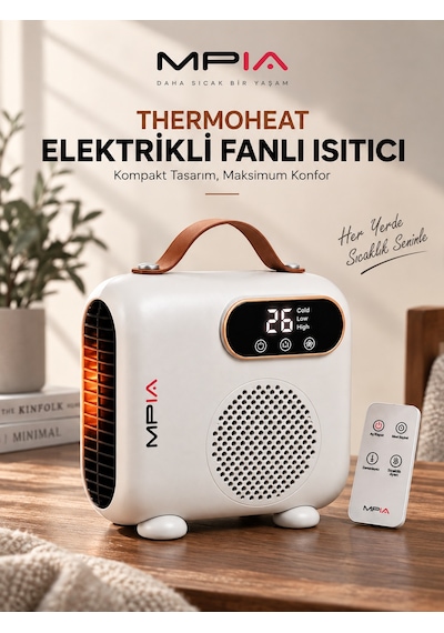 Mpia Thermoheat 2000w Uzaktan Kumandalı Elektrikli Fanlı Isıtıcı 25 M² Etkili Portatif Masaüstü Isıtıcı