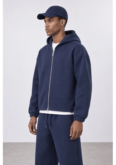 Respire Erkek Lastik Detaylı Panda Oversize Zip Lacivert