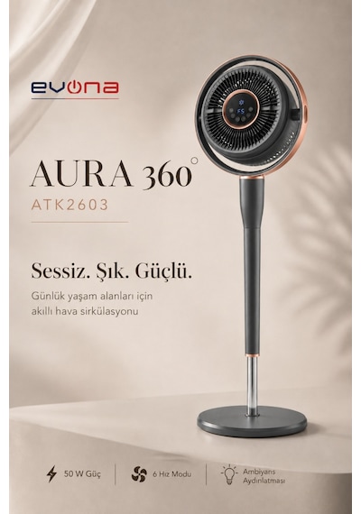Aura 360, 6 Kademeli Hız Ayarlı Akıllı Vantilatör