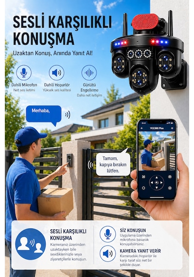 Mpıa Umeko 4 Kameralı 7 Lensli Wifi Kamera 3 Ptz 10x Optik Zoom Ip66 Gece Görüş