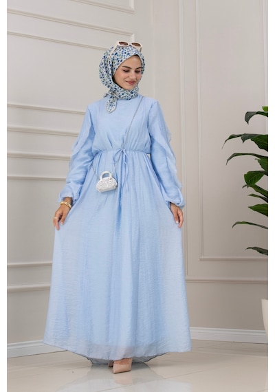 Sevitli Kolları Fırfır Detaylı Simay Elbise-bebe Mavi-5789