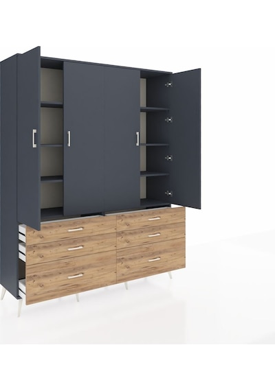 Hyperion Gardrop 8 Raflı 6 Çekmeceli 4 Kapaklı 176x44x221 Antrasit-antrasit/çam Antrasit/çam Hyperion Gardrop 8 Raflı 6 Çekmeceli 4 Kapaklı 176x44x221 Antrasit-antrasit/çam Antrasit/çam