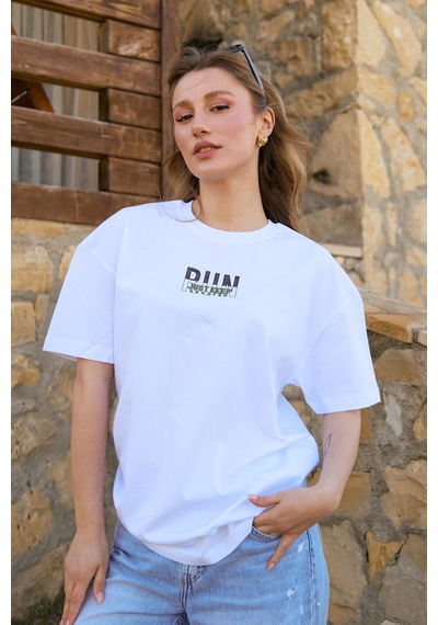 Velvoria Unisex Oversize Beyaz Run T-shirt
