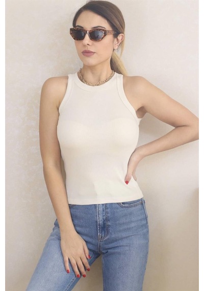 Ritnice Kadın Premium Doku Krem Fitilli Pamuklu Atlet