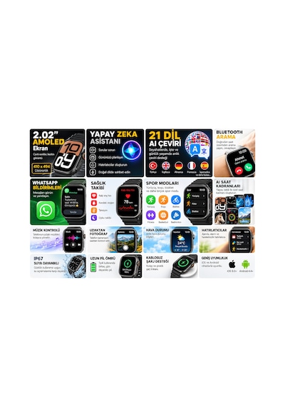Hk12 Ultra 4 Aı Akıllı Saat 2.02 Amoled, Chatgpt, 21 Dil Aı Çeviri, Whatsapp Yanıtlama, Bluetooth Arama, Ip67-siyah-14903 Hk12 Ultra 4 Aı Akıllı Saat 2.02 Amoled, Chatgpt, 21 Dil Aı Çeviri, Whatsapp Yanıtlama, Bluetooth Arama, Ip67-siyah-14903