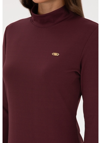 U.S. Polo Assn. Kadın Bordo Yırtmaçlı Dik Yaka Midi Boy Örme Elbise 50313549-VR177