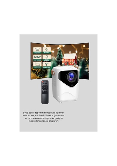 Astraltech Taşınabilir Akıllı 1080p Projektör 64gb Hafıza, 2gb Ram, Full Hd Görüntü, Kumandalı Yen