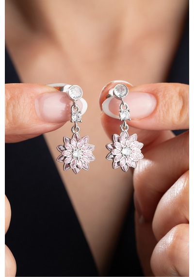 Çekirdekjewelry 925 Ayar Gümüş Lotus Çiçeği Küpe Gri