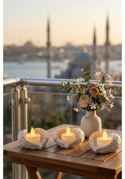 Melek Işığı Seti 3 Lü Melek Kanatlı Led Mum Dekoratif Tealight 8 X 7 Cm Beyaz