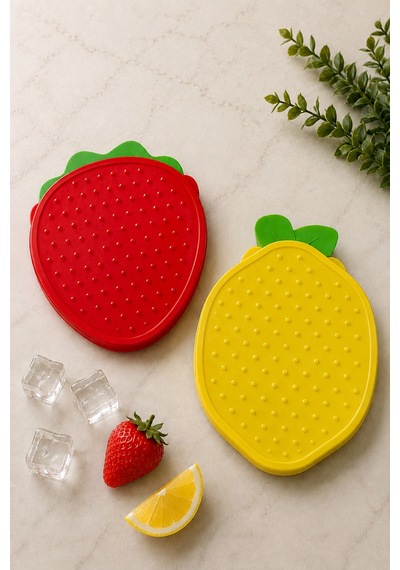 Plastik-silikon Çilek Ve Limon Şekilli 2 Adet Buz Kabı-kapaklı Buzluk - 908378696 Diğer