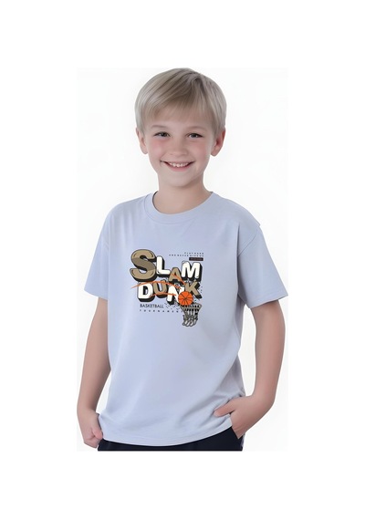 Fyk Kids Erkek Çocuk Yazlık Slam Dunk Baskılı Alt-üst Takım Gri