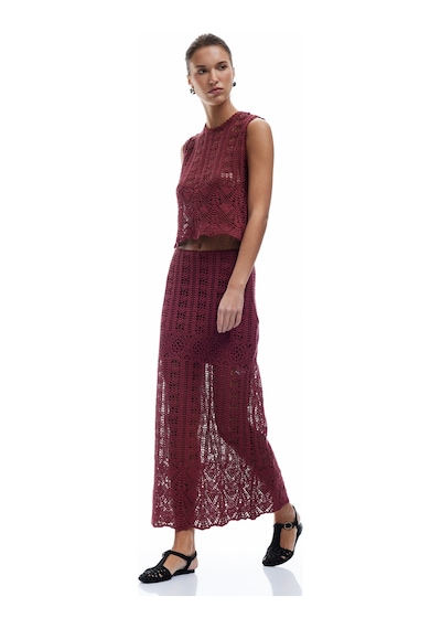 Koton Pamuklu Slim Fit Ajurlu Midi Boy Kroşe Etek Bordo 5sak10340ek Bordo