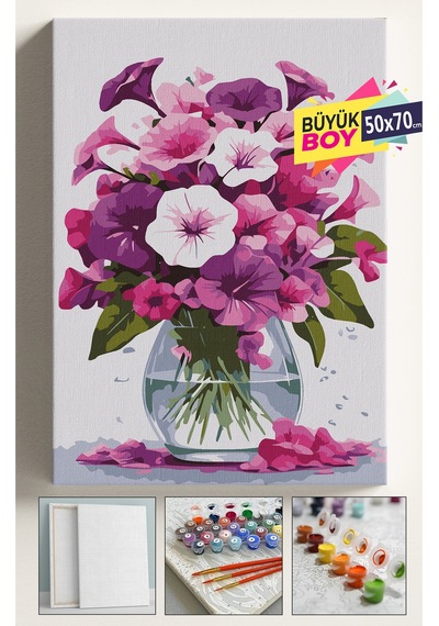 Sayılarla Boyama Seti Numaralı Tuval Fırça Boya Dahil Kasnaklı Set 50x70 Cm - Yakamoz Çiçeği