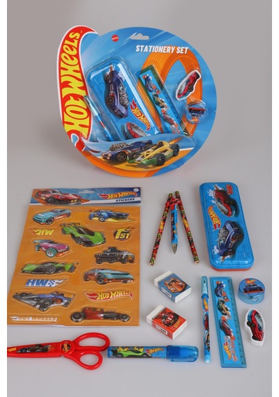 X Dekomus Lisanslı Hotwheels 13 Parça Kırtasiye Seti Makas,metal Kalem Kutusu,cetvel,kalem Altın