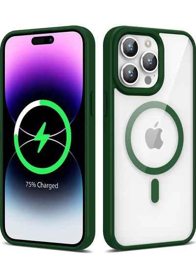 Zeyline Apple Uyumlu iPhone 14 Pro Max Magsafe Wireless Şarj Özellikli Silikon Zore Ege Kapak-koyu Yeşil