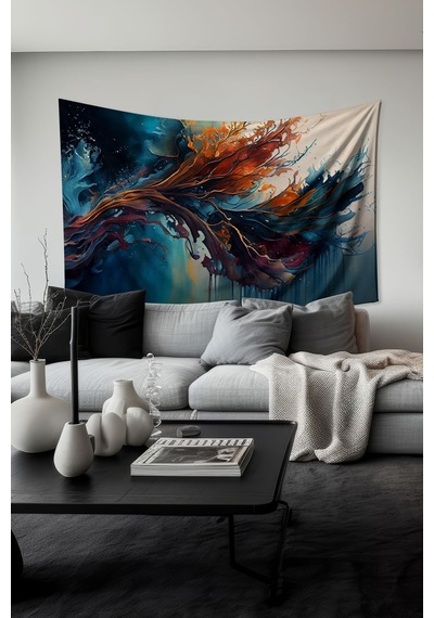 Dalgaların Dansı Desenli Duvar Halısı Duvar Örtüsü Tapestry Süet Dokulu Kumaş