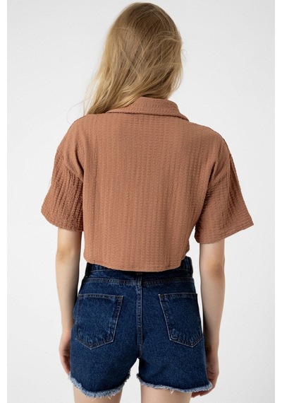 Bbbutikbasic Bürümcük Cepli Crop Gömlek Gül