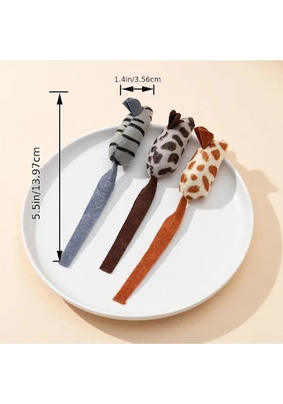 Peluş Fare Kedi Oyuncağı 3 Adet Çok Renkli
