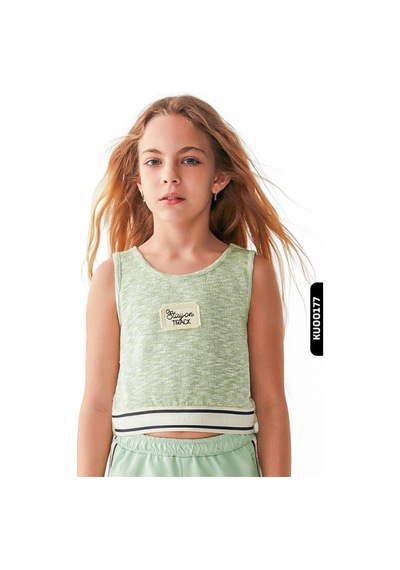Xo Kids U Yakalı Askılı Kollu Lastik Belli Kız Çocuk Bluz 8-14 Yaş 36303 Yeşil