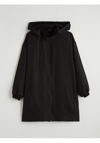 Lc Waikiki Lc Waıkıkı Siyah Kapüşonlu Oversize Kadın Tunik