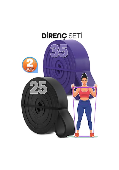 25 + 35 Kg 2'li Set Barfiks Lastiği Gym Resistance Band Antrenman Kas Geliştirme Bandı
