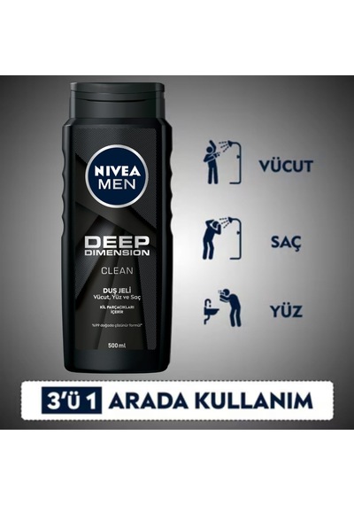 Men Deep Dimension Yüz Ve Sakal Temizleme Jeli 100 Ml + Nıvea Men Deep Dimension Duş Jeli 500 Ml X2 Diğer